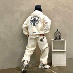 맨스토리 / 박스 타투 데님 크로스 패치 자수 남자 가을 후드집업 트레이닝복 세트