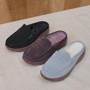 [신상오픈런]스웨이드블로퍼 겨울슬리퍼 여성 고무통굽 털안감