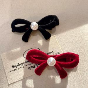 (별별창고) 벨벳 진주 리본핀 작은 미니 헤어 집게핀 앞머리 옆머리