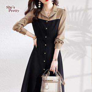 [쉬즈프리티] 레떼배색카라원피스 L까지_여성원피스