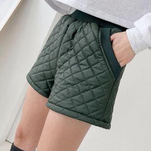 [나인포시즌]루븐 여성 겨울 키작녀 누빔 패딩 퀼팅 레자 가죽 반바지 숏팬츠 핫팬츠