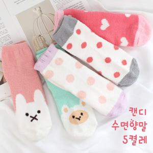 부드럽고 따듯한 여성 수면양말 5켤레 덧신 중목 롱 캐릭터 겨울 양말