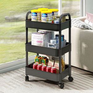 이동식트롤리 3단 바퀴달린 선반 와이드 슬림 트레이선반 틈새선반 정리함 블랙 L516