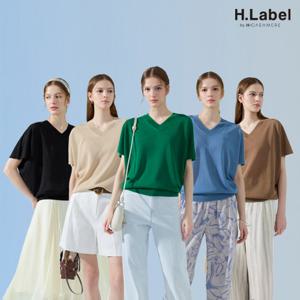 [런칭가 69,900원][H.LABEL] 25SS 린넨 블렌딩 브이넥 돌먼 니트 3종 + 탑 블라우스 1종 (총 4종)