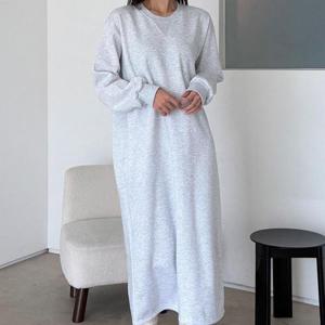 [옷자락] 여자 데일리룩 겨울홈웨어 기모 오버핏 포켓 롱원피스