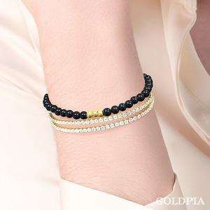[골드피아] 24K 순금 황금볼 천연 오닉스 팔찌 세트(24K팔찌 + 두줄 테니스 팔찌)
