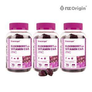 [엔젯오리진] 엘더베리맛 비타민 C&D 아연 (70구미) X 3통