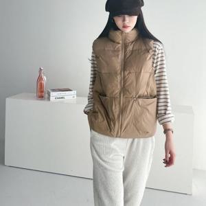 여자 겨울 덕다운 오리털 루즈핏 차이나 경량 숏 패딩 조끼