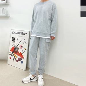 블레오 남성 겨울 기모 트레이닝복 맨투맨 밴딩 카고 팬츠 세트