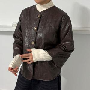 여자 단추 FW 누빔 8부 가죽재킷 퀼팅 자켓