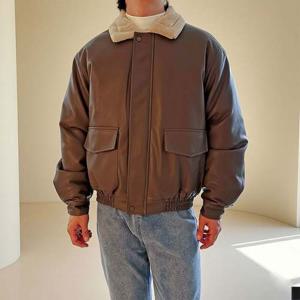 부드러운 밍크 카라 오버핏 크롭 가죽 블루종 점퍼 1