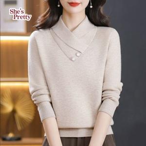 [쉬즈프리티] 더블넥버튼포인트니트_여성겨울니트