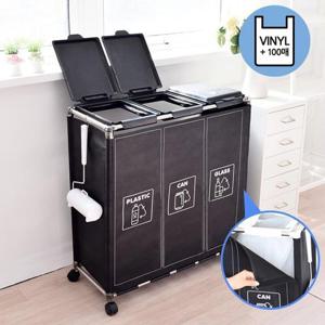 커블리 블랙 재활용분리수거함3P+비닐봉투(중)100매