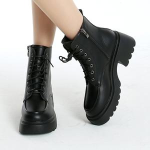 포크슈즈 레이스업 키높이 여성여자 앵글앵클 워커 부츠 6.5cm ts0495