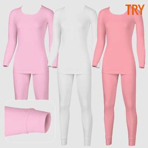 [트라이]트라이 여성60수내복 110 순면 양면 시보리 흰내복 핑크 보온내의 세트 겨울