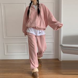 H스타일(LH)폼폼H후드아노락세트 가을 겨울 여성 후리스 트레이닝복세트 츄리닝세트 상하셋업 빅사이즈