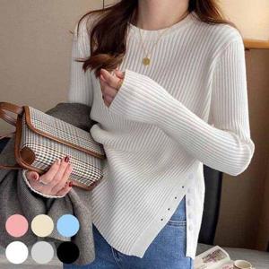 [끌레아]라운드넥 옆부분 절개 단추 니트 티셔츠 가을 여성상의 겨울 여자상의 브이넥