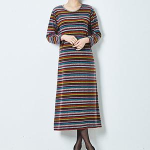 까르죠아 포근한 줄무늬 루즈핏 원피스 중년여성옷 따뜻한 겨울 피치 기모