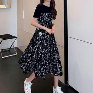 원피스 OPS 여성 플라워 패턴 반팔 바캉스룩 휴양지룩