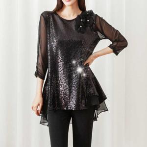 까르죠아 블링 반짝이 코사지 댄스복 블라우스 스포츠 라틴 밸리 라인 줌바