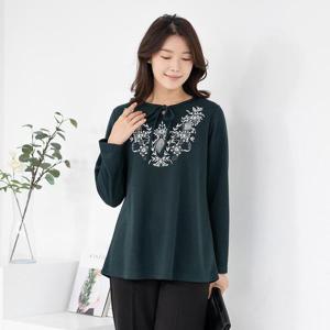 엄마옷 리본끈 프린팅 티셔츠 515BMN040 중년여성/50대/60대/마담/빅사이즈/할머니옷