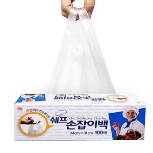 100매 쉐프 손잡이위생백 34x31cm 1갑 손잡이위생봉투 위생백 일회용비닐팩 비닐팩 비닐봉지 손잡이백