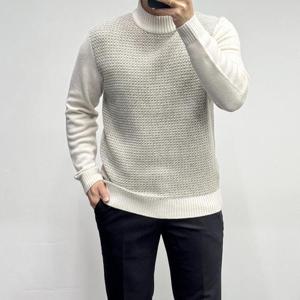 [바쏘옴므]25FW울혼방 배색패턴 모크넥 반폴라니트WSZ4-WN21-AKH