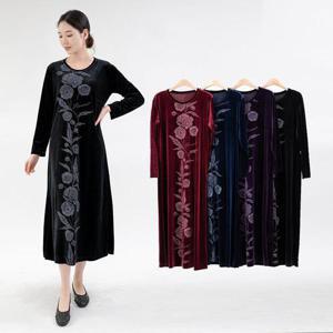 엄마옷 벨벳 플라워 원피스 홈웨어 516BMN324 중년여성/50대/60대/마담/빅사이즈/할머니옷