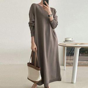 [유야]캐주얼 니트 긴팔 롱 원피스 데일리룩 오피스룩 -OP0138H- 빅사이즈 루즈핏 여성 봄