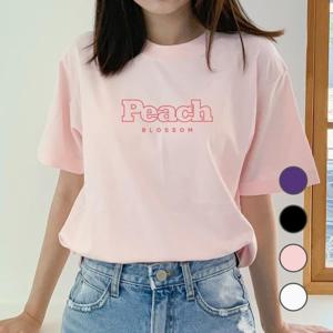 [험블] 캐주얼 피치블라썸 레터링 오버핏 여성반팔티셔츠