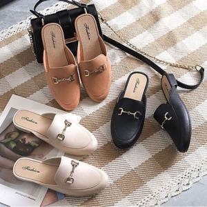 여성샌들 베이직 슬로퍼 쿠셔닝 골드장식 낮은굽 사무실 숙녀화