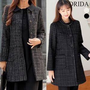 [드리다]엄마옷  여자 겨울 빅사이즈 트위드 누빔 하프 자켓 50-60대 중년 여성 마담 하객 상견례 옷선물