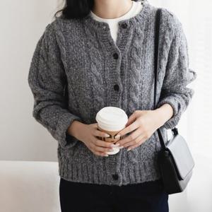 여성 가을 울알파카 오픈 꽈배기 가디건