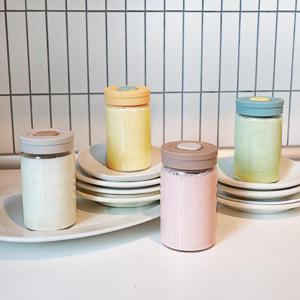 헥사 내열유리 눈금유리병 투톤실리콘캡 4종세트 250ml 아기보리차 주스 우유병