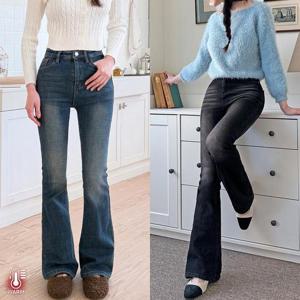 ★당일출고/기모청바지★ 쫀득융털기모 데님 롱레그 워싱 스판부츠컷 팬츠_77005AB