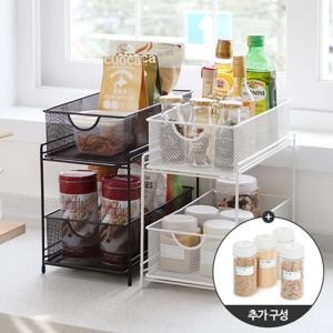 어반 2단 슬라이딩 주방 선반 + 릴리브 양념통 350ml 4P 세트