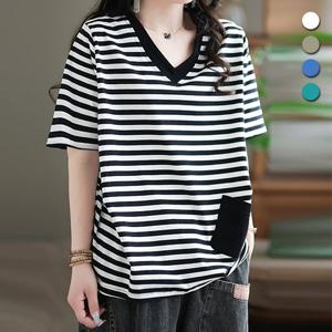 [유니제이] 제미스 루즈핏 단가라 브이넥 반팔티