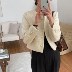 [끌레아]니모퀄트 트위드 자켓 봄 가을 겨울 여성 숏 노카라 재킷 크롭 하객룩 아우터 캐주얼 긴팔