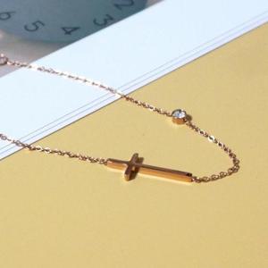 [이어넥핸즈]써지컬스틸 14k 핑크골드 도금 가로큐십자가 팔찌 (7546499)