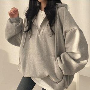 [엄지척]여성 겨울 기모 반집업 후드티 여유핏 레터링 후디_19600429_667501