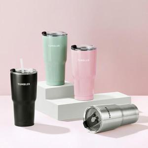 로이첸 결로없는 이중진공 보온 보냉 컬러 스텐 빨대 텀블러 600ml 1+1