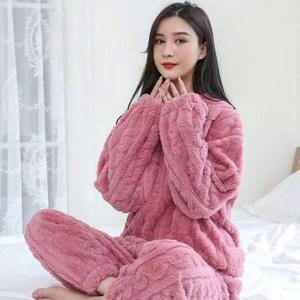 [오노마] ONM 여성 겨울 극세사수면잠옷세트 여자 꽈배기홈웨어세트