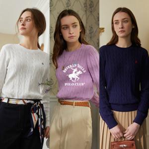 [비버리힐즈폴로클럽] 여성 코튼 100% 케이블 니트 3종