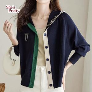 [쉬즈프리티] 앙크배색후드가디건 L까지_여성후드가디건
