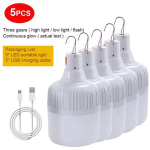 휴대용 USB 충전식 LED 캠핑 전구, 매우 밝은 야외 캠핑 램프, 비상 낚시 바베큐 텐트 야간 조명