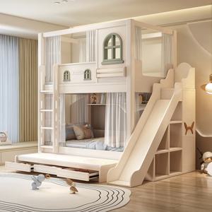 어린이 이층침대 위아래 동일 폭 캐슬 이층침대 높은 난간 2층 높낮이 침대 엄마와 아이