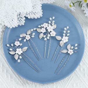 5pcs/1set 여성을위한 신부 헤어 액세서리 꽃 진주 헤드 피스 클립 머리핀 신부 헤어 빗 장식품 쥬얼리