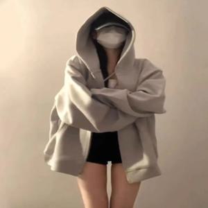 한국 스타일 여성 후드티 2025 신상 가을 패션 플리스 안감 지퍼 재킷 긴팔 캐주얼 편안한 폴리에스터 혼방