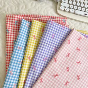 140x50cm 컬러풀 체크무늬 리본 올 코튼 60수 프린트 원단 드레스 셔츠 잠옷 홈 어린이 의류용