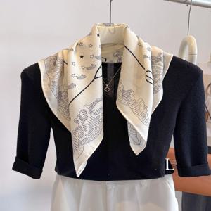 우아한 흰색 울 캐시미어 스카프 작은 정사각형 목도리 얇은 여성용 가을 겨울 스타일리시 패셔너블 다기능 스카프